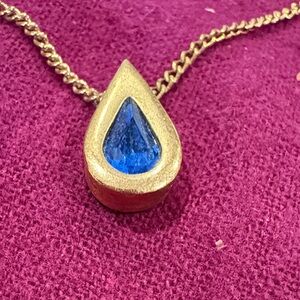 Avon Gold Necklace with Blue Teardrop Pendant